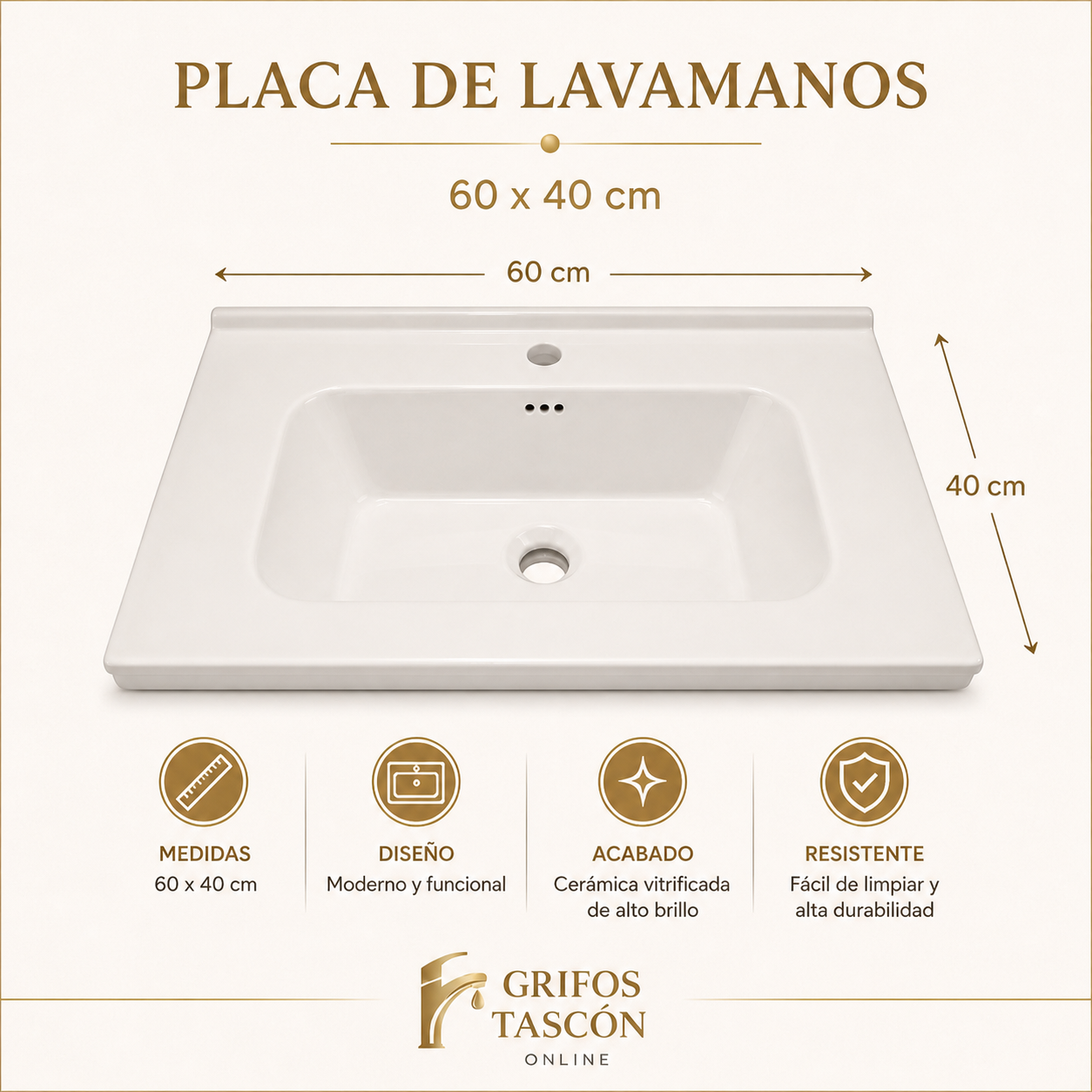 Placa de Lavamanos 60X40 blanca