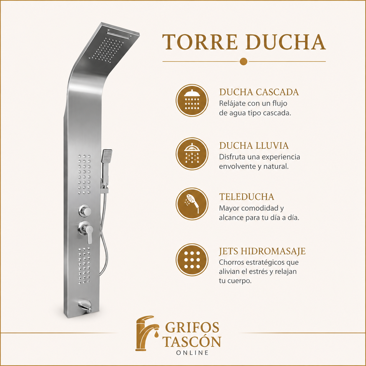 Torre Ducha Sencilla Plateada con Teleducha