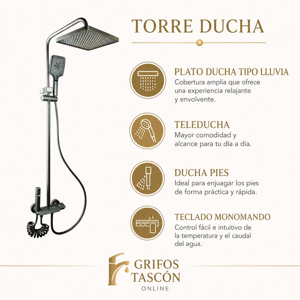 Columna de ducha con teclado gun metal