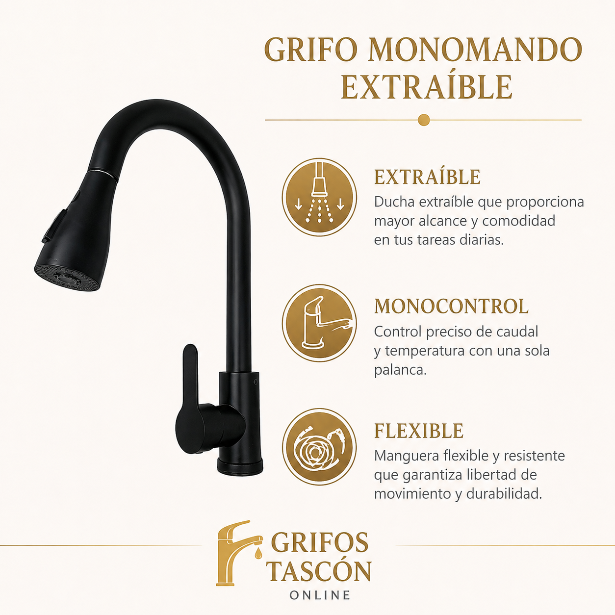 Grifería Cocina Extraíble negra